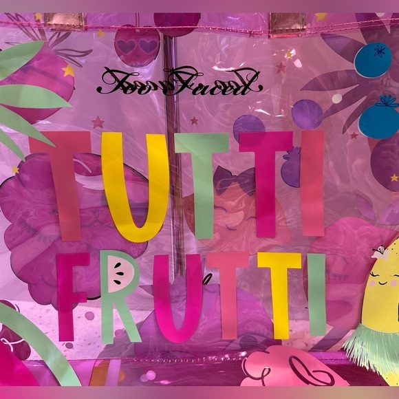 Too Faced Tutti Frutti Large Plastic Tote Bag Fruit Print Clear Pink - Picture 3 of 5
